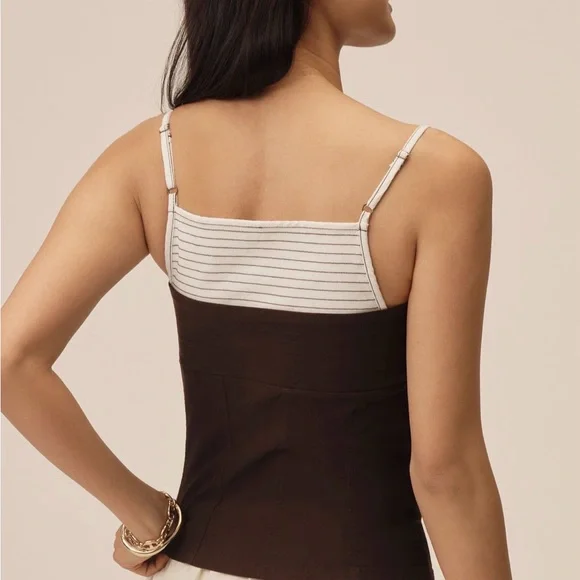 Anthropologie Brown Button-Up Corset Top - Picture 3 of 8